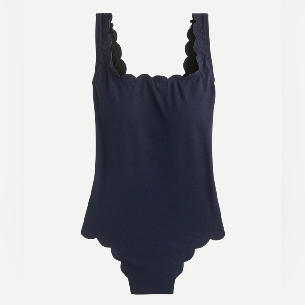💕 NWT J. Crew Scallop Pisque Scoopback Womens Navy Blue One Piece Bathing Suit - Picture 2 of 5